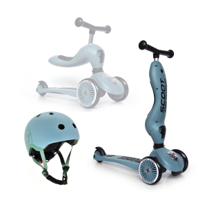 Zestaw Scootandride Highwaykick 1 2w1 Jeździk i Hulajnoga 1-5 Lat + Kask XXS-S Dla Dzieci 1-5 Lat Steel 